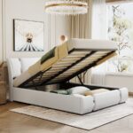 Queen Size Upholstered Faux Leather Platform bed with a Hydraulic Storage System, White - Image 2