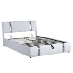 Queen Size Upholstered Faux Leather Platform bed with a Hydraulic Storage System, White - Image 4